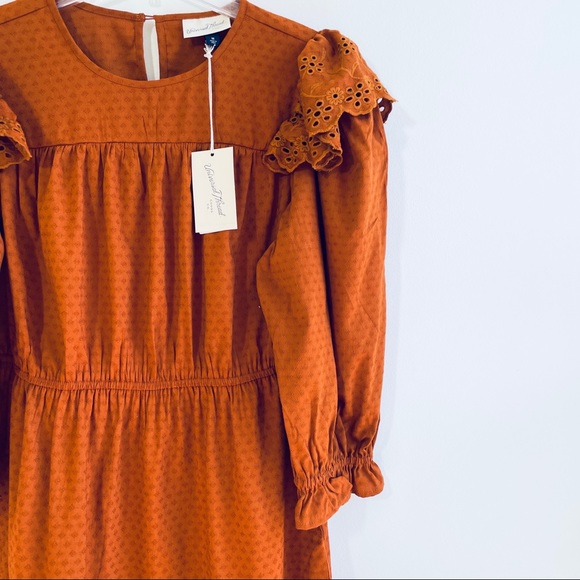 Universal Thread Brown Ruffle 3/4 Length Sleeve Eyelet Dress Size M 013096946 - Picture 6 of 11